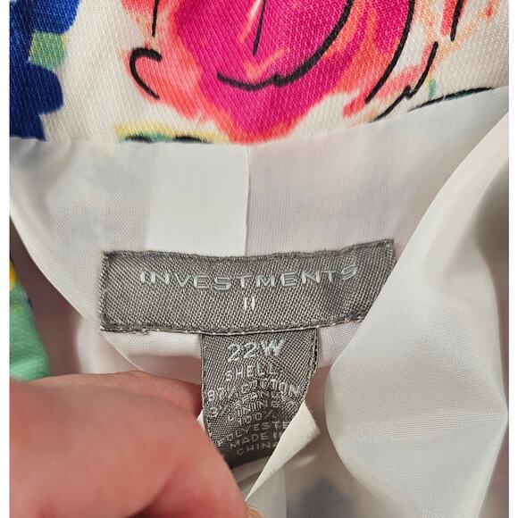 Investments II Jacket Pink Blue Multi Floral Collared Buttons Pockets Lined 22W# - Picture 5 of 7